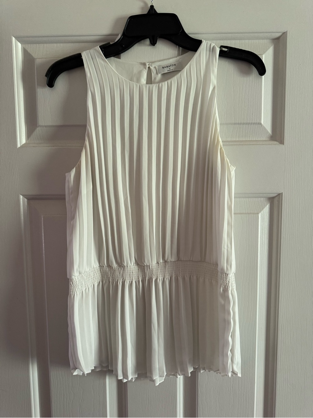 Babaton Ivory Pleated Sleeveless Peplum Camisole